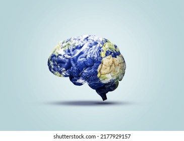 World Brain Day Concept 3d Illustration. World Mental Health Day, Human Brain Of Earth Over White Background. 