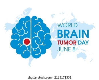 World Brain Tumor Day Illustration. Human Brain With World Map Silhouette Icon. Brain Tumor Day Poster, June 8. Important Day