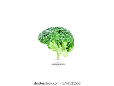 World Brain Tumour Day Is Observed On 8th Of June Every Year. Illustration Of World Brain Tumour Concept With Broccoli.