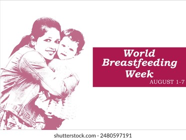 World Breast feeding Week 1 august text written on pink background . Vector of mother holding her child . copy space for text - Powered by Shutterstock