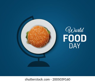 World burger Day- Happy burger Day concept. Burger isolated on a globe stand with white background- world food day. Food safety day. - Powered by Shutterstock