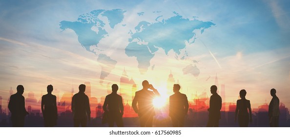 World Business people team silhouettes 3d rendering