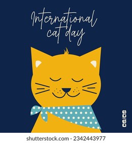 World Cat Day. International Cat Day. Cute holiday concept. Template with retro cat for card, poster, t-shirt with text inscription. Flat illustration - Powered by Shutterstock