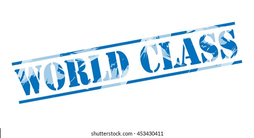 world class blue stamp on white background