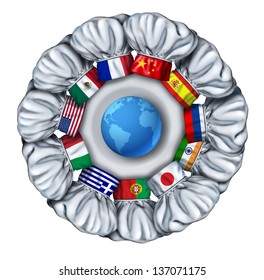 World cooking and international food dishes with a group of chef hats from around the world as Italian Chinese French around a white plate with a globe of the search.