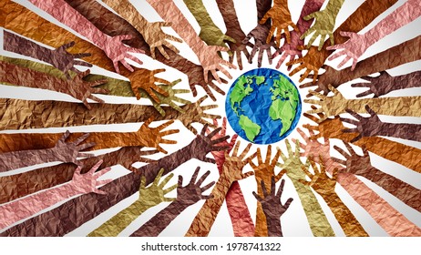 World Culture Earth Day And Global Diversity And International Cultures Are A Concept Of Diverse Races And Crowd Cooperation Symbolizing The Planet Earth In A 3D Illustration Style.