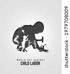 World day against Child Labor. The kid working with the hammer and multiple children Play. The boy is flying a kite. Breaking bricks. Paper cutout design on white background.