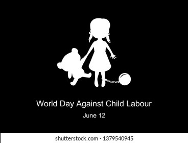 World Day Against Child Labour illustration. Children worker vector illustration. Little girl with bear silhouette vector. Important day - Powered by Shutterstock