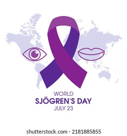 World Sjögren's Day poster with purple ribbon illustration. Purple awareness ribbon, eye, mouth icon set isolated on a white background. July 23. Important day - Powered by Shutterstock