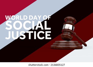 World Day of Social Justice Concept. Wooden Justice Gavel and World Day of Social Justice Sign on a multicolored background. 3d Rendering  - Powered by Shutterstock