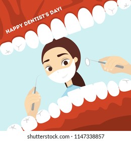 World dentist day. Woman doctor looking into the mouth with teeth. - Powered by Shutterstock