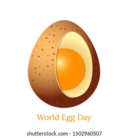 World Egg Day. Concept food holiday. Realistic illustration. Chicken egg with a view inside. Eggshells is brown with specks. Yolk and white. - Powered by Shutterstock