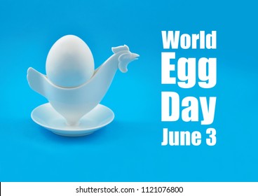 World egg day illustration. Chicken egg holder. Easter egg on a blue background. Plastic egg cup on a blue background. Breakfast still life. Important day - Powered by Shutterstock