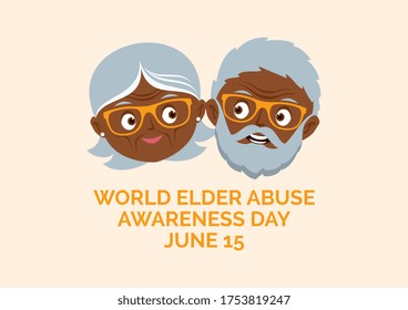 World Elder Abuse Awareness Day illustration. Happy african american elderly senior couple icon. Smiling grandpa and grandma icon. Senior couple cartoon character. Black skin old man and woman icon - Powered by Shutterstock