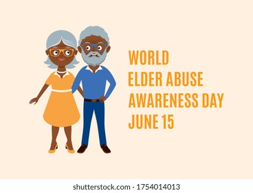 World Elder Abuse Awareness Day illustration. Happy african american elderly senior couple icon. Smiling grandpa and grandma icon. Senior couple cartoon character. Black skin old man and woman icon - Powered by Shutterstock