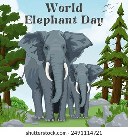 World Elephant Day, 12th August - A forest big elephant is a magnificent and powerful animal, roaming freely, embodying the spirit of the wild and nature's grandeur. - Powered by Shutterstock