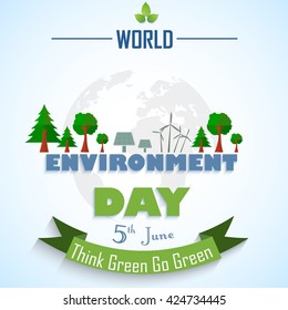 World environment day background with globe and green ribbon