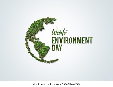 World Environment day concept 3d design. Happy Environment day, 05 June. World map with Environment day text 3d background illustration. 