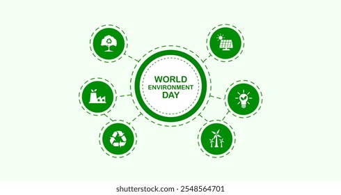 World Environment Day, Green World, Eco-friendly City and Global Environment Protection Concept with Icons, Vector Illustration - Powered by Shutterstock