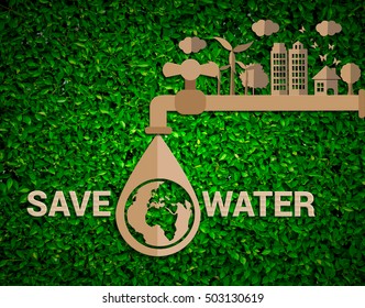 World Environment Day. let's save the world.ecology concept,green city concept on paper craft die cut. Eco design - Green and Sustainable, vector grass blurred background .