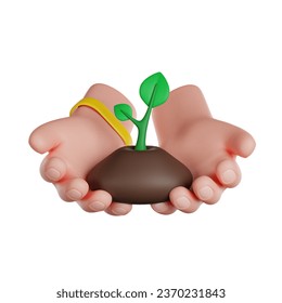 World environment day. Volunteer holds the soil with the plant. 3D render icon. - Powered by Shutterstock