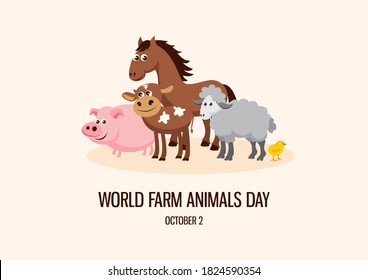 World Farm Animals Day illustration. Group of cheerful animals icon. Cute farm animals cartoon character. Group of livestock illustration. Farm Animals Day Poster, October 2. Important day - Powered by Shutterstock