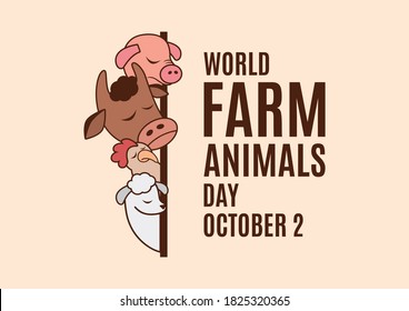 World Farm Animals Day illustration. Sad farm animals illustration. Group of livestock icon. Farm Animals Day Poster, October 2. Important day - Powered by Shutterstock