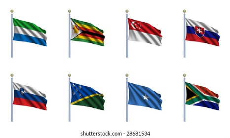 World Flag Set 21 - Sierra Leone, Zimbabwe, Singapore, Slovakia, Slovenia, Solomon Islands, Somalia, South Africa