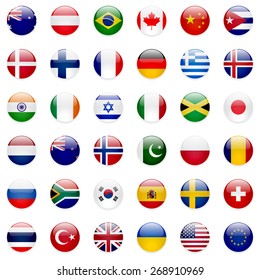 World flags collection. 36 high quality clean round icons. Correct color scheme.