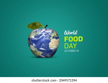 World Food Day Concept. World food day 3d concept- earth in apple shape. Food Day conceptual background. - Powered by Shutterstock