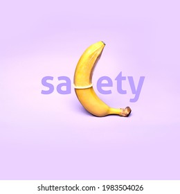 World Food Safety Day Concept. There are transparent condoms in a ripe banana. Which means the importance of food safety.