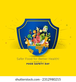 World Food Safety Day on 7 June. Safer food, better health concept poster. Promotional advertisement for food service and delivery. - Powered by Shutterstock