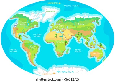 World Physical Map With Continents And Oceans