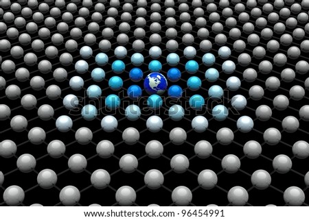 World globe in a 3D network with many balls