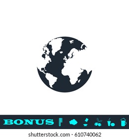 World Globe icon flat. Simple black pictogram on white background. Illustration symbol and bonus button
