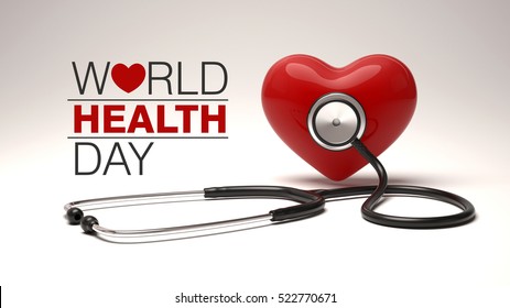 World Health Day Concept With Heart And Stethoscope. 3D Render.