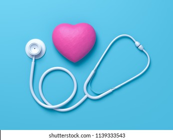 World health day, Healthcare and medical concept. Red heart with Stethoscope on Pastel blue table background. Creative minimal flat lay idea. 3d render - Powered by Shutterstock