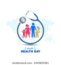 World health day. Promotional concept, Health care medical stethoscope with family and world map. - Powered by Shutterstock