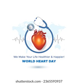 World Heart Day awareness poster. Heart clinic center concept. Stethoscope with 3d Heart logo design. - Powered by Shutterstock