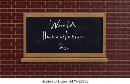 world humanitarian day text font calligraphy hand lettering word blackboard brickwall international community human support help hope event volunteer national group global awareness concept.3d render - Powered by Shutterstock