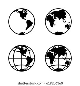 World icon set on white background, 2 hemispheres. Raster version
