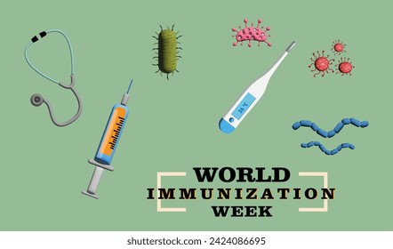 World Immunization Week with 3D Style Drawings and Green Background - Powered by Shutterstock