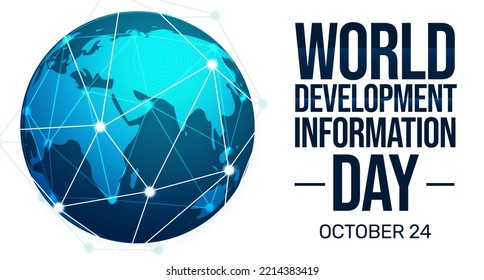 World Information Development Day Wallpaper With Glowing Blue Globe. Tech Concept Backdrop With Typography.