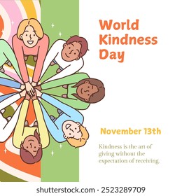 "World Kindness Day" image with diverse hands forming a heart shape, symbolizing unity, compassion, and global kindness. - Powered by Shutterstock