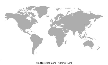The world land is gray color on white background with paths selection.Generalized world map.World map on isolated background.