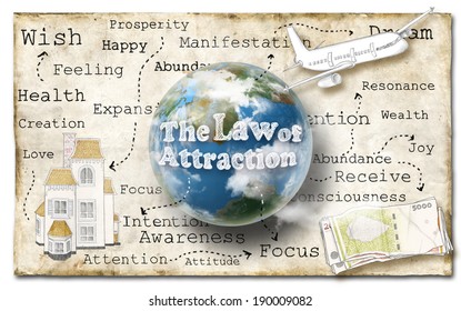 World Of Law Of Attraction On Old Paper 