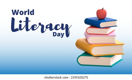 World Literacy Day With Books And An Apple On It. Literacy Day 2022.