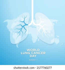 World Lung Cancer Day Greeting card, celebrated on August 1. Pair of glass lungs on earth map and blue gradient background. Textured.  - Powered by Shutterstock