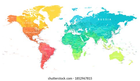 World Map Color Bright Political Detailed Stock Illustration 1852967815 ...