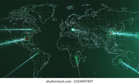World map connection network A worldwide network expanding over the world. Loops seamlessly. Abstract global business and internet concept. 3D Illustration